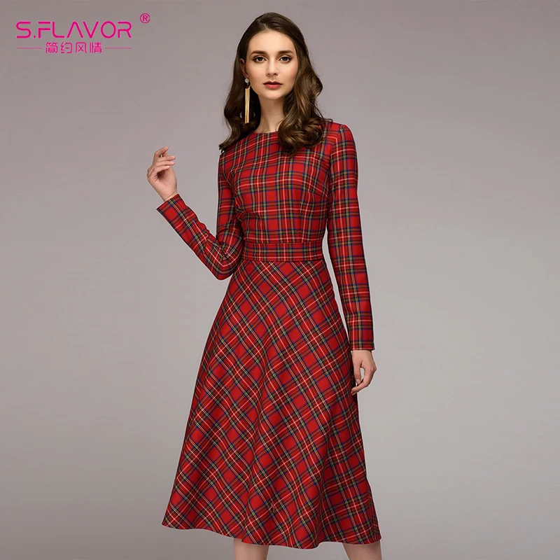 S.FLAVOR Women red plaid loose dress 2018 hot sale O-neck vintage long dress for female Elegant women Autumn winter dress
S.FLAVOR Women red plaid loose dress 2018 hot sale O-neck vintage long dress for female Elegant women Autumn winter dress