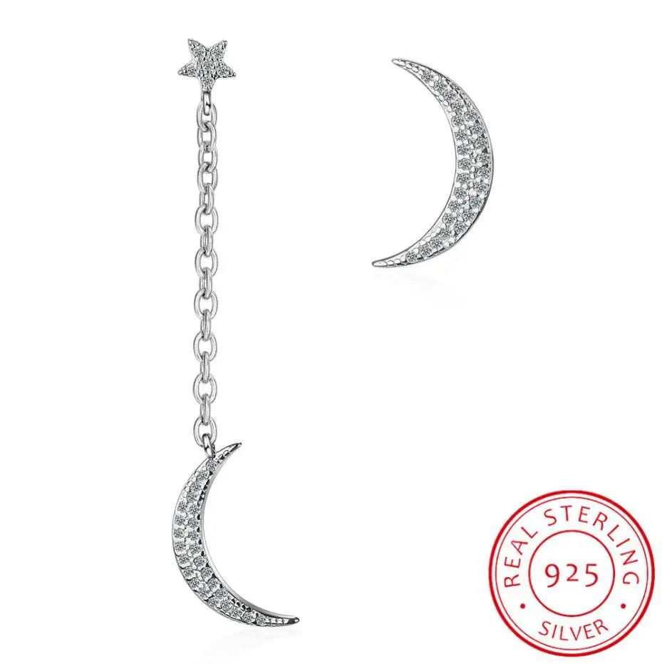 925 Sterling Silver Zirconia Star Moon Asymmetry Tassel Earrings For Women S-e734
925 Sterling Silver Zirconia Star Moon Asymmetry Tassel Earrings For Women S-e734