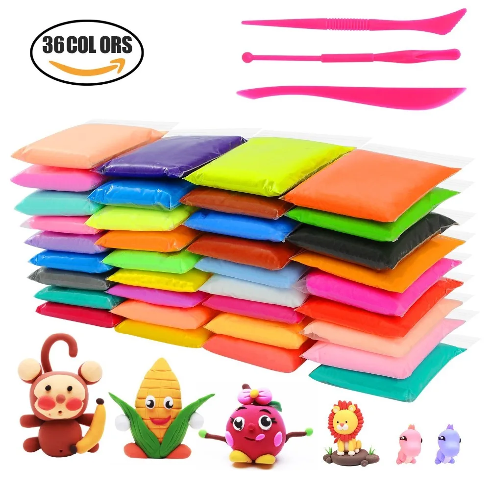 36 colors Air Dry soft polymer clay modeling magic Plasticine clay Fluffy Slime with Cutting Tools for kids
36 colors Air Dry soft polymer clay modeling magic Plasticine clay Fluffy Slime with Cutting Tools for kids