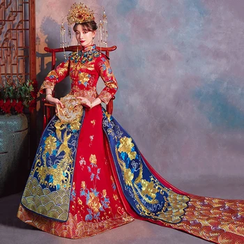 Chinese Traditional Women Cheongsam Vintage Embroidery Phoenix Bride Wedding Dress Red Trailing Evening Gowns Hanfu Clothes
Chinese Traditional Women Cheongsam Vintage Embroidery Phoenix Bride Wedding Dress Red Trailing Evening Gowns Hanfu Clothes