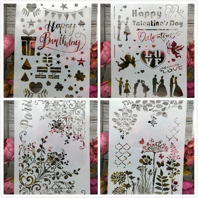 4Pcs/Set A4 Happy Birthday Paris DIY Layering Stencils Painting Scrapbook Coloring Embossing Album Decorative Card Template
4Pcs/Set A4 Happy Birthday Paris DIY Layering Stencils Painting Scrapbook Coloring Embossing Album Decorative Card Template