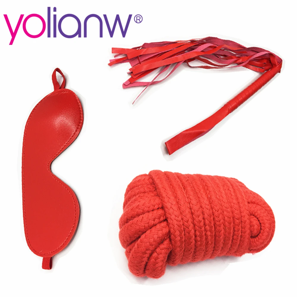 yolianw Sexy 7 Pcs/Set Kit Fetish Sex Bondage Sex Toys for Couples, Nipple Clamps Foot Handcuff Ball Gag Whip Collar Eye mask 14