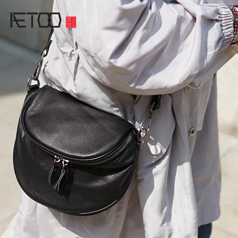 

AETOO British style retro handmade cowhide bag lady leather shoulder oblique cross bag, casual small Japanese Korean women's bag