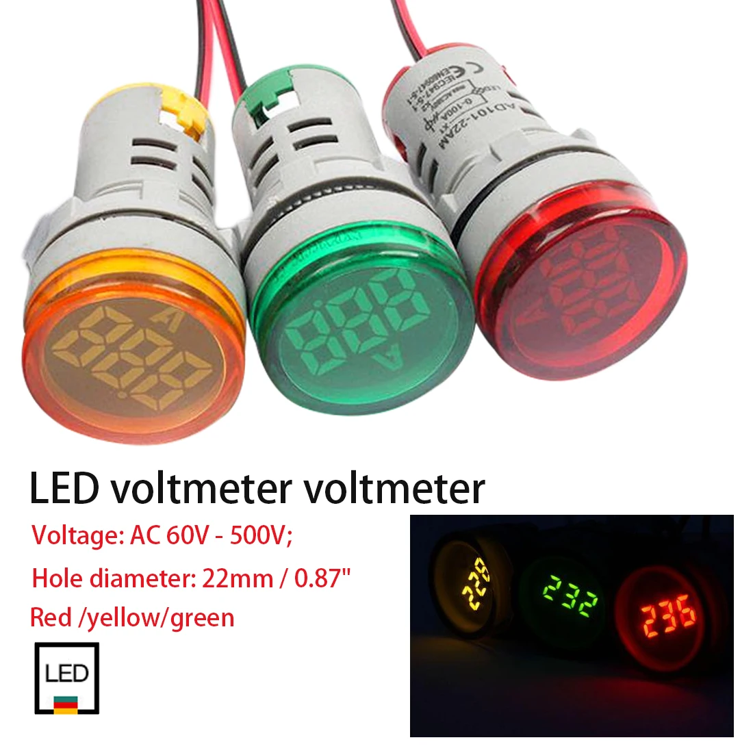 Digital Display AC Voltmeter Indicator AC 60-500V 0-100A 22MM LED Voltmeter voltage meter indicator pilot light
Digital Display AC Voltmeter Indicator AC 60-500V 0-100A 22MM LED Voltmeter voltage meter indicator pilot light