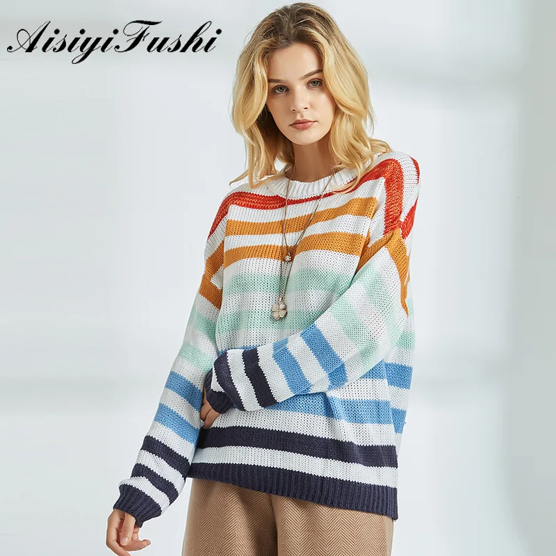 AISIYIFUSHI Oversized Rainbow Sweater Batwing Knitted Pullover Colorful Striped Sweater Winter Woman Sweater Knitting Pullovers
AISIYIFUSHI Oversized Rainbow Sweater Batwing Knitted Pullover Colorful Striped Sweater Winter Woman Sweater Knitting Pullovers