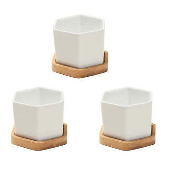 WINOMO 3 Sets of Small White Ceramic Hexagonal Succulent Containers Plant Pot Cactus Planter Pot with Bamboo Tray
WINOMO 3 Sets of Small White Ceramic Hexagonal Succulent Containers Plant Pot Cactus Planter Pot with Bamboo Tray