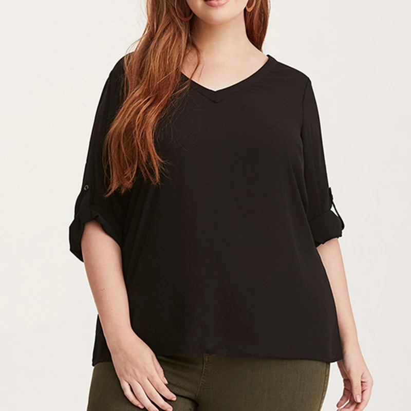 6XL модные женские туфли блузки с длинным рукавом V шеи выдалбливают рубашки дамы