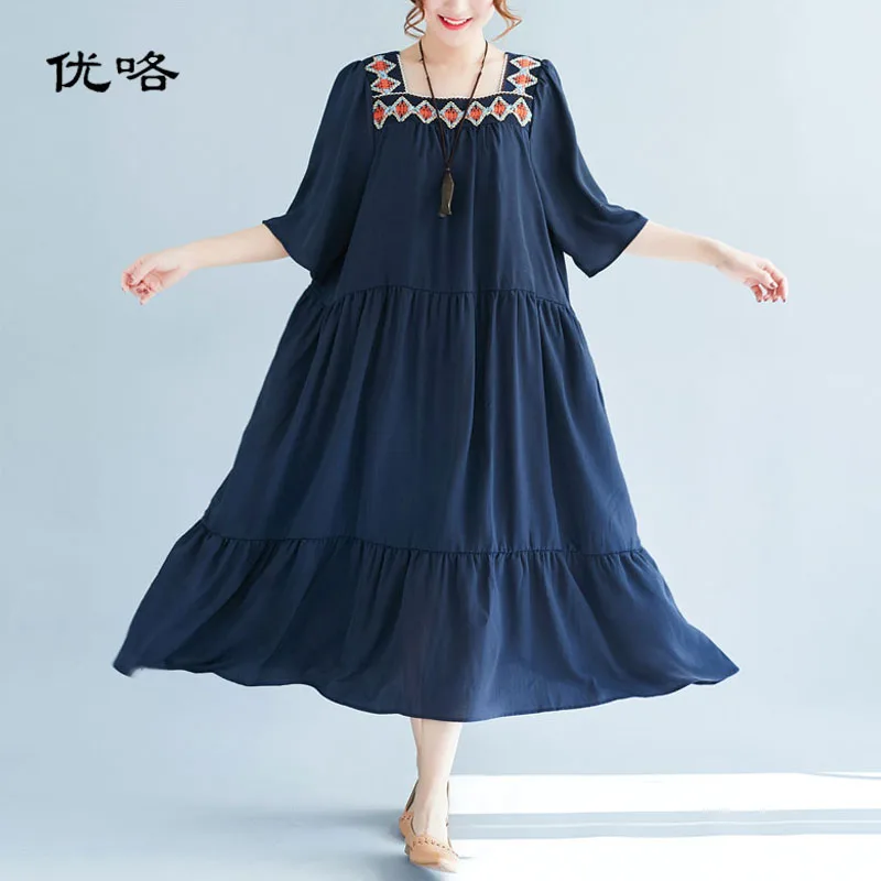Women Summer Chiffon Dress Batwing Sleeve National Style Plus Size Ruffle Dress Big Swing Loose Long Dresses 4XL 5XL 6XL 2019
Women Summer Chiffon Dress Batwing Sleeve National Style Plus Size Ruffle Dress Big Swing Loose Long Dresses 4XL 5XL 6XL 2019