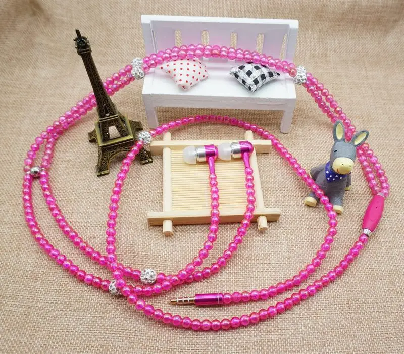 2017 Pink girl Rhinestone Jewelry Pearl Necklace Earphones With Mic 3.5mm Earbuds For Xiaomi Huawei Brithday Gift fone de ouvido14 (1)