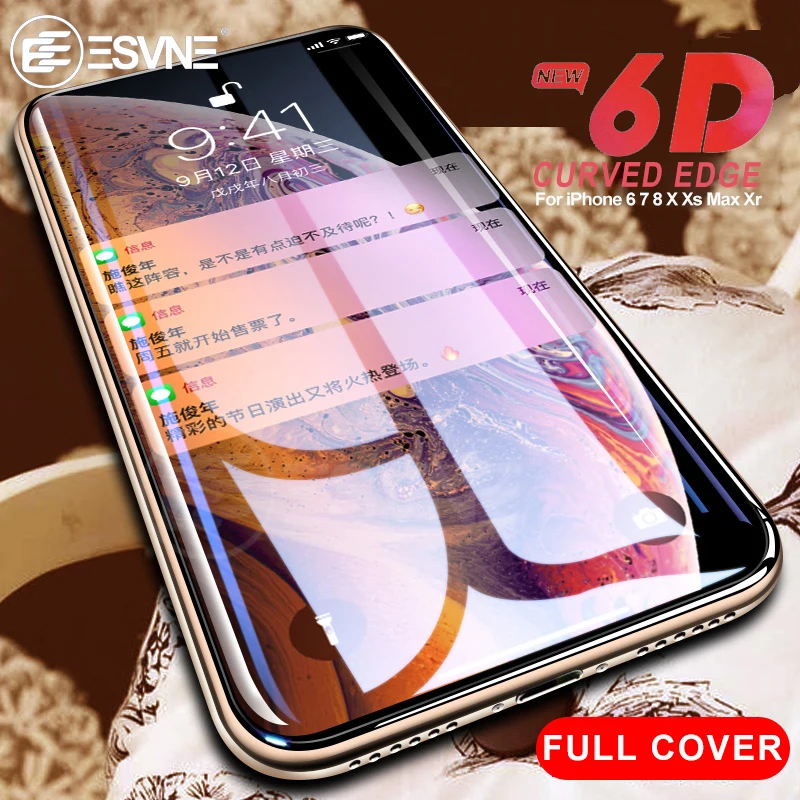 ESVNE 6D защитное стекло на айфон 6 6S 7 8 плюс XR X XS Стекло полное покрытие iPhone Xs Маx