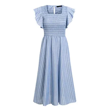 Vintage striped women long dress Ruffle linen blue elegant dress Casual cotton fashion female beach vestidos
Vintage striped women long dress Ruffle linen blue elegant dress Casual cotton fashion female beach vestidos