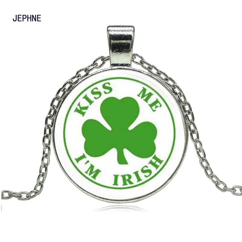 JEPHEN Kiss Me I'm Irish Clover Pendant Chain Necklace Saint Patricks Day Gift Fashion Jewelry for Women Kids Friends Family | Украшения