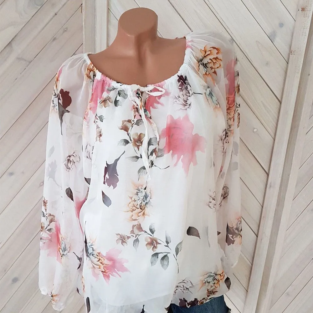 Women Summer Sexy Floral Print Chiffon Blouse And Tops Slash Neck Off Shoulder Long Sleeve Lace Up Blusas Mujer Shirts Plus Size
Women Summer Sexy Floral Print Chiffon Blouse And Tops Slash Neck Off Shoulder Long Sleeve Lace Up Blusas Mujer Shirts Plus Size