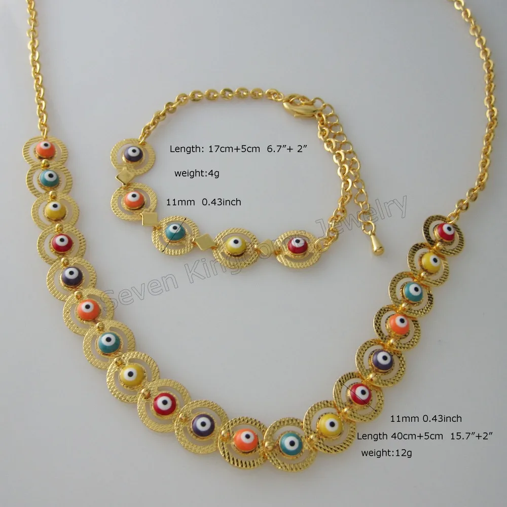 MIN ORDER IS 10$ CAN MIX DESIGN - YELLOW GOLD GP EVIL EYE 15.7"+2" NECKLACE 6.7"+2" BRACELET SET MANY COLOR ENAMEL EVIL EYES
MIN ORDER IS 10$ CAN MIX DESIGN - YELLOW GOLD GP EVIL EYE 15.7"+2" NECKLACE 6.7"+2" BRACELET SET MANY COLOR ENAMEL EVIL EYES