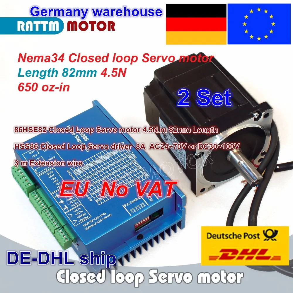 

EU free 2 Sets Nema34 4.5N.m Closed Loop Servo motor Motor Kits 82mm 6A & HSS86 Hybrid Step-servo Driver 8A CNC Controller Kit