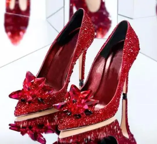 Вечерние туфли Золушки на высоком каблуке с кристаллами Женские свадебные