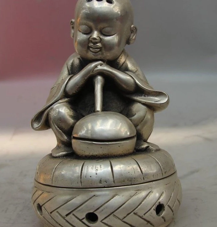 China Buddhism Fane White Copper Silver Buddhist monk Muyu Incense Burner Censer
China Buddhism Fane White Copper Silver Buddhist monk Muyu Incense Burner Censer