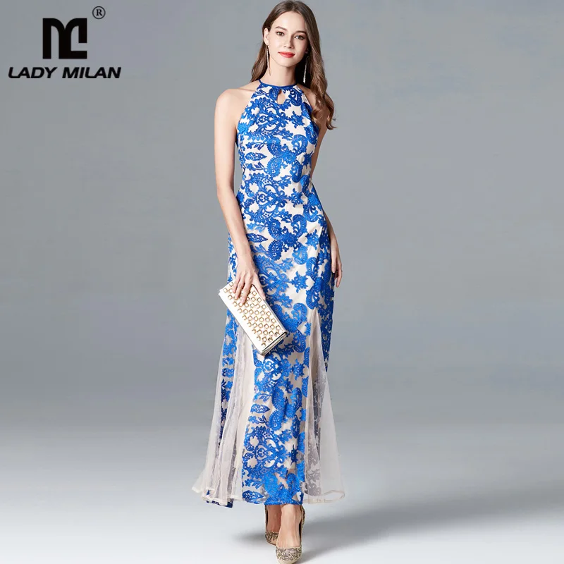 Lady Milan Women's Sexy Halter Sleeveless Embroidery Lace Patchwork Prom Dresses Fashion Long Designer Runway Dresses
Lady Milan Women's Sexy Halter Sleeveless Embroidery Lace Patchwork Prom Dresses Fashion Long Designer Runway Dresses