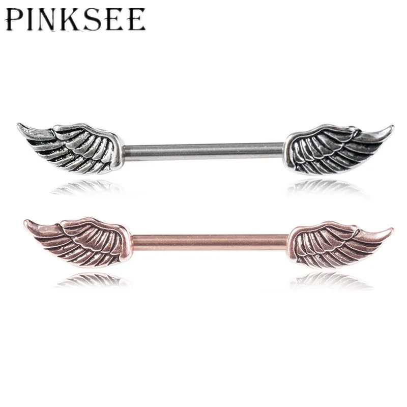 Pinksee Ретро нержавеющая сталь унисекс индивидуальность двойное крыло Ангел