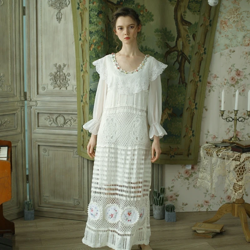 LYNETTE'S CHINOISERIE Spring Autumn Original Design Women Vintage Lace Cross Embroidery Long Knitted Dresses
LYNETTE'S CHINOISERIE Spring Autumn Original Design Women Vintage Lace Cross Embroidery Long Knitted Dresses