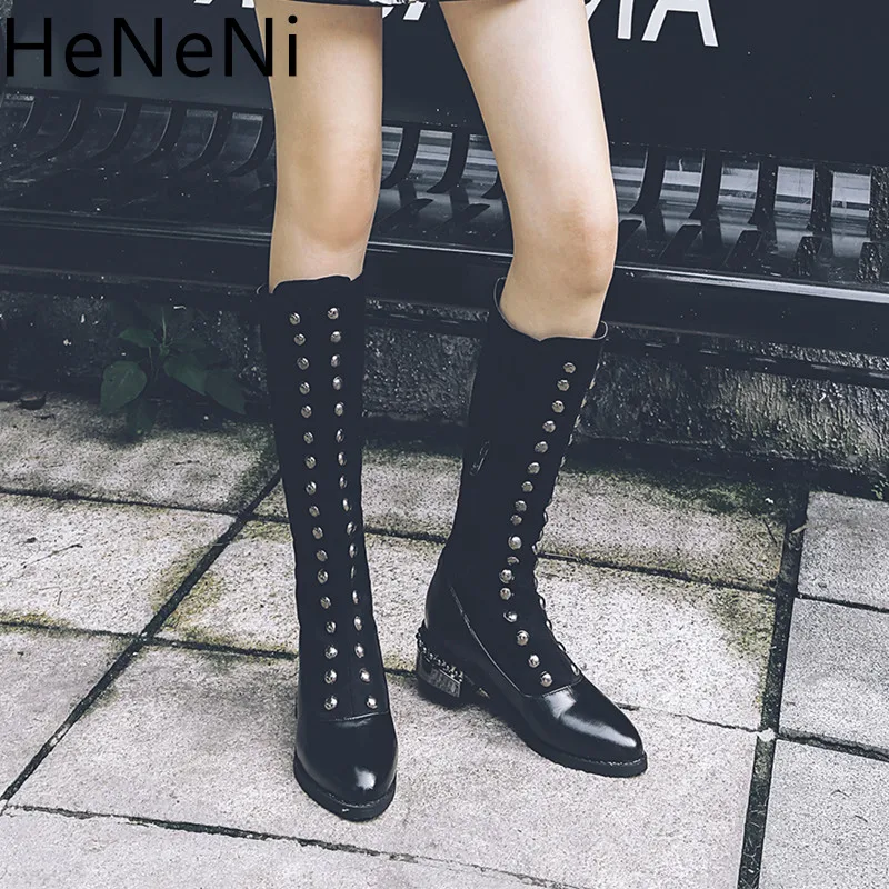 Women Boots Sexy Knee-High Boots Flats Shoes Woman Square Heel rivet Boots Botas Woman Winter High Boots Plus size 32-48
Women Boots Sexy Knee-High Boots Flats Shoes Woman Square Heel rivet Boots Botas Woman Winter High Boots Plus size 32-48