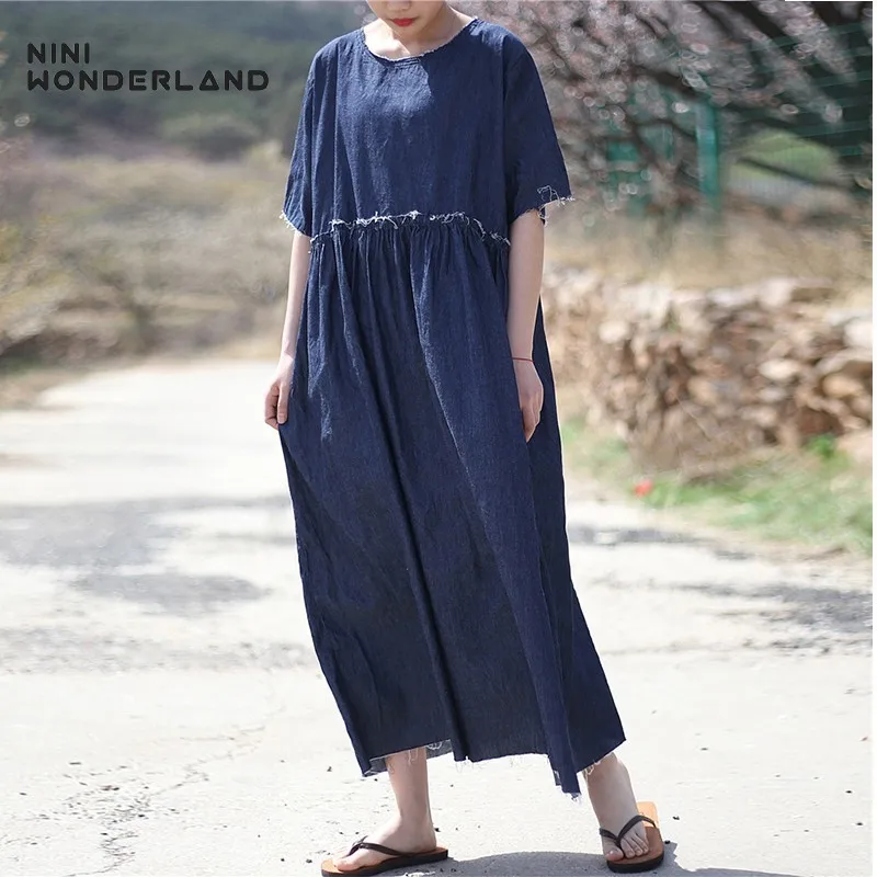 NINI WONDERLAND Empire Cowboy Blue Women Summer Dress Robe Vintage Long Female Tunic Dresses Loose Thin Denim Dress Plus Size
NINI WONDERLAND Empire Cowboy Blue Women Summer Dress Robe Vintage Long Female Tunic Dresses Loose Thin Denim Dress Plus Size