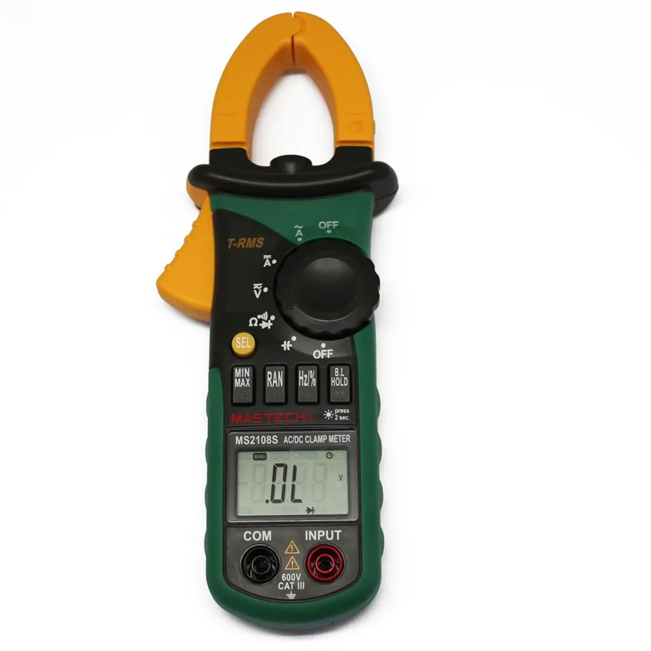 MASTECH MS2108 AC DC clamp meter T-RMS digital auto range multimeter Voltmeter Ammeter Capacitor Resistance tester
MASTECH MS2108 AC DC clamp meter T-RMS digital auto range multimeter Voltmeter Ammeter Capacitor Resistance tester