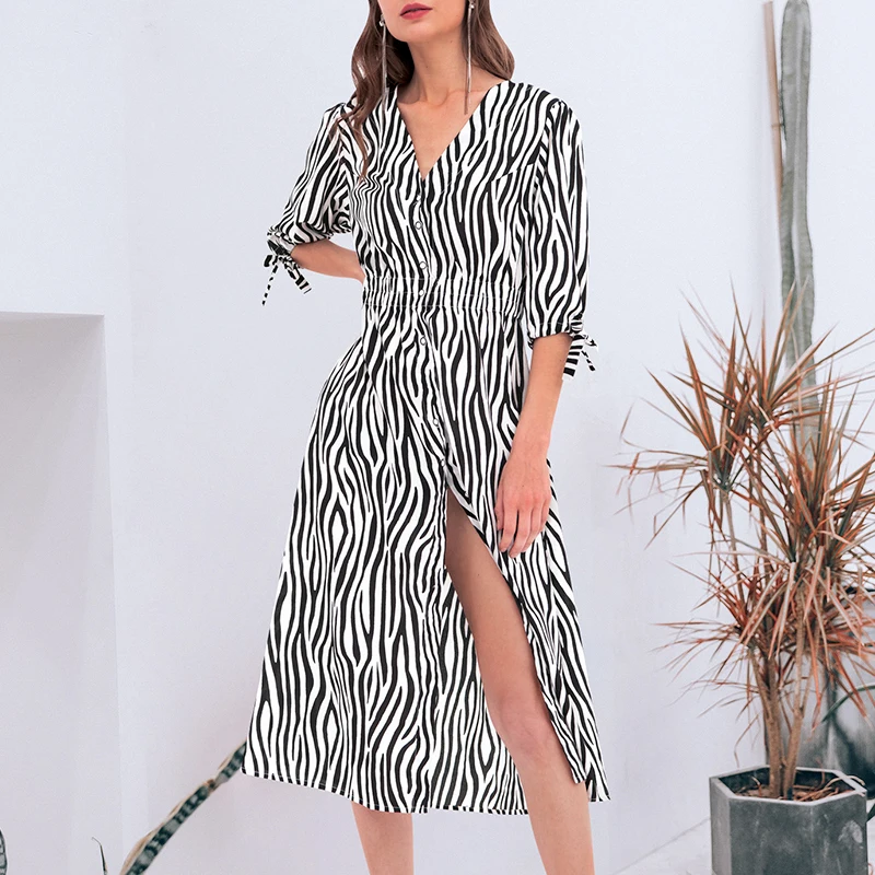 Vintage zebra print women summer long dress V neck buttons lace up plus size dresses Casual female fashion dress 2019
Vintage zebra print women summer long dress V neck buttons lace up plus size dresses Casual female fashion dress 2019