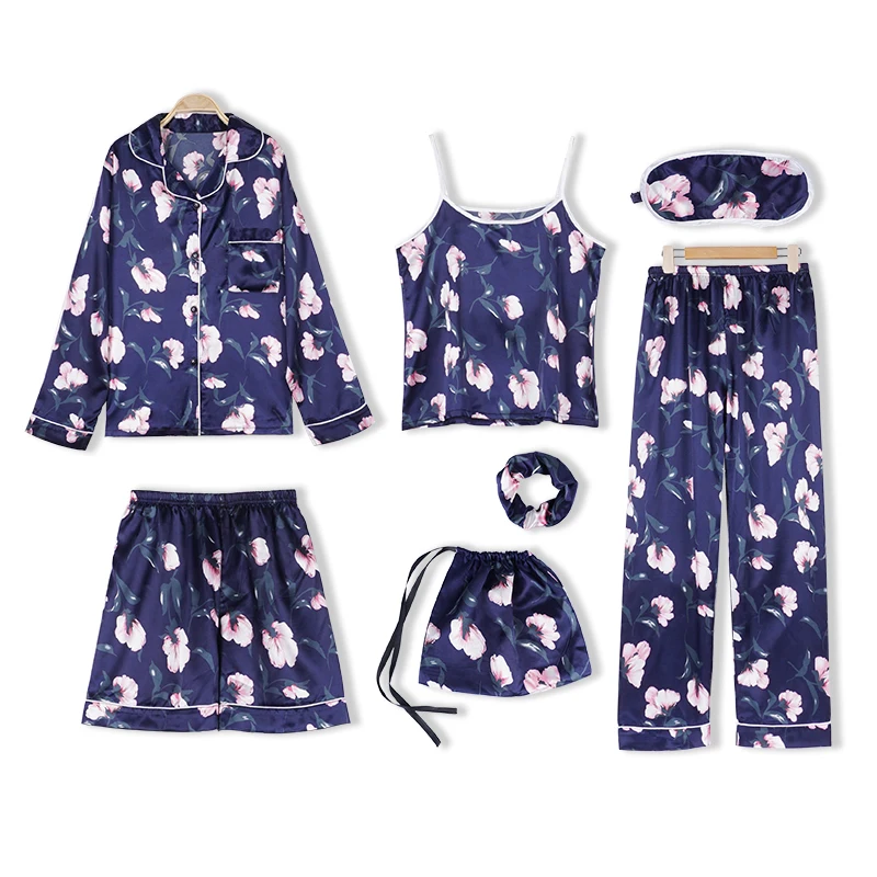 WAVMIT 7 Pieces Set Silk Elegant Women Pajamas Summer Autumn Print Silk Shorts Long Sleeve Top Elastic Waist Pants Silk Pijamas
WAVMIT 7 Pieces Set Silk Elegant Women Pajamas Summer Autumn Print Silk Shorts Long Sleeve Top Elastic Waist Pants Silk Pijamas