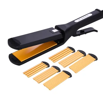 

Interchangeable 4 in 1 Hair Flat Iron Ceramic Coating Plate Hair Crimper Straightener Corn Waver Corrugated Curling Iron Styler