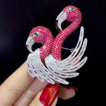 rose red color 925 sterling silver with cubic zircon animal brooch double swan or flamingo brooch pins fine women jewelry
rose red color 925 sterling silver with cubic zircon animal brooch double swan or flamingo brooch pins fine women jewelry