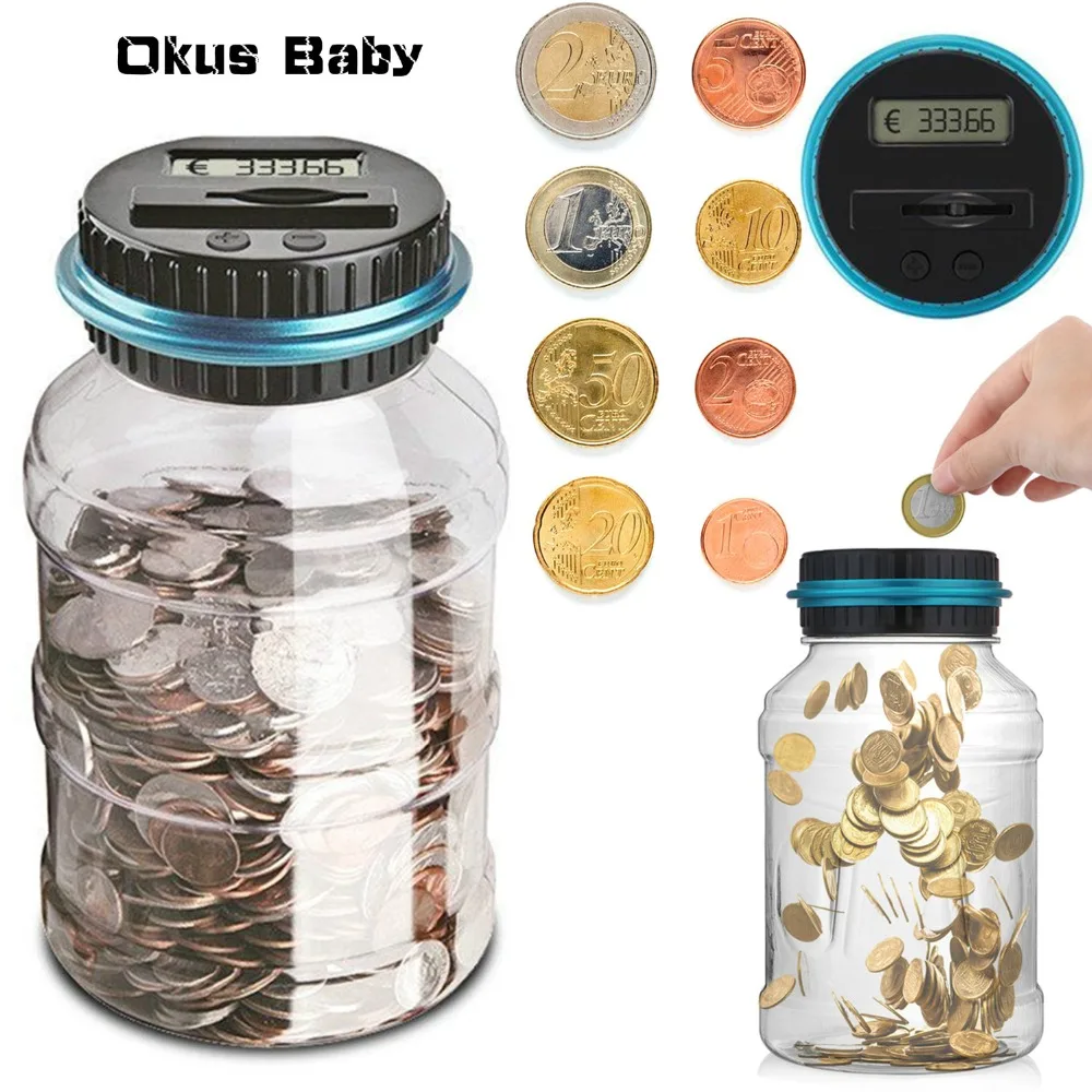 Newest 1.8L Piggy Bank Counter Coin Electronic Digital LCD Counting Coin Money Box Jar Coins Storage Box For USD EURO GBP Money