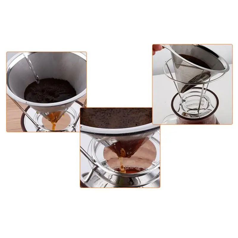 Image Stainless Steel Coffee Filter Coffee Dripper Pour Over Coffee Maker Drip Coffee Filter Reusable