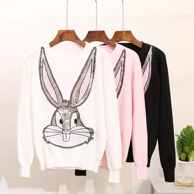 2018 new arrive sequins cartoon rabbit long sleeve knitted sweater top, women's sequins cartoon pullovers
2018 new arrive sequins cartoon rabbit long sleeve knitted sweater top, women's sequins cartoon pullovers