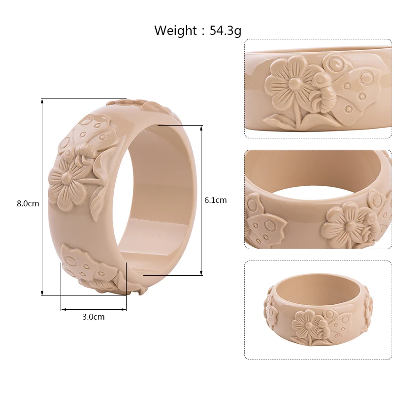 Trendy Resin Cuff Engraved Butterfly Bracelets Bangles for Women Fashion Acrylic Round Bracelet Female Charm Wedding Jewelry (9)