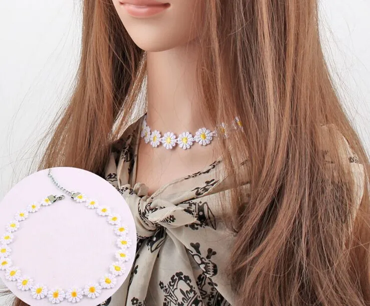 New 2015 Sweet White Lolita Lace Choker Cute Daisy Flower Yellow Collar Necklace Jewelry | Украшения и аксессуары