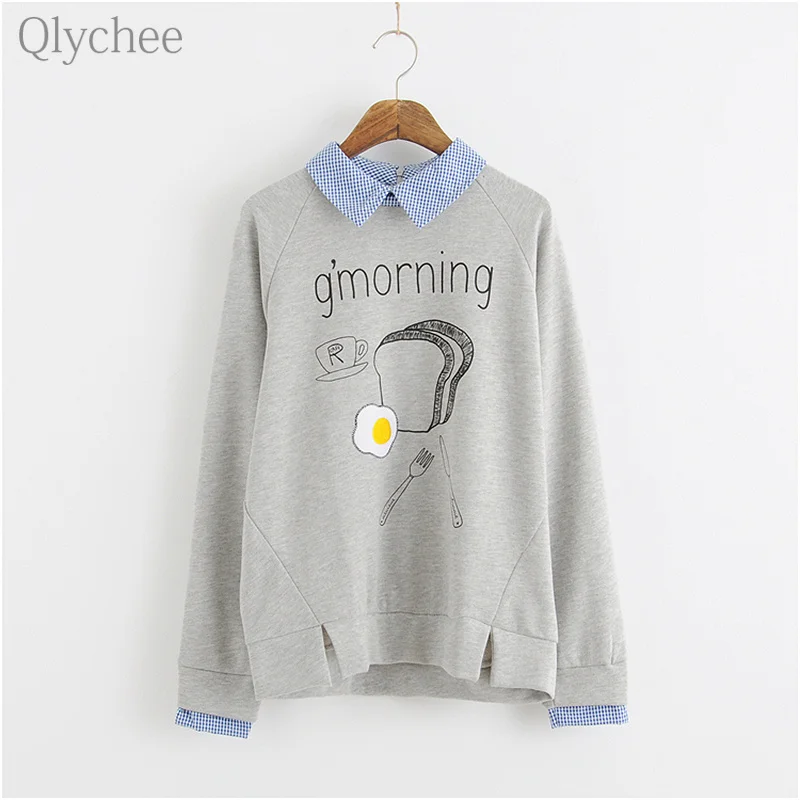Casual Pattern Embroidery Women Fleece Sweatshirt Ralgan Sleeve Plaid Collar Pullover Fried Eggs Toast Print Sweatshirt
Casual Pattern Embroidery Women Fleece Sweatshirt Ralgan Sleeve Plaid Collar Pullover Fried Eggs Toast Print Sweatshirt
