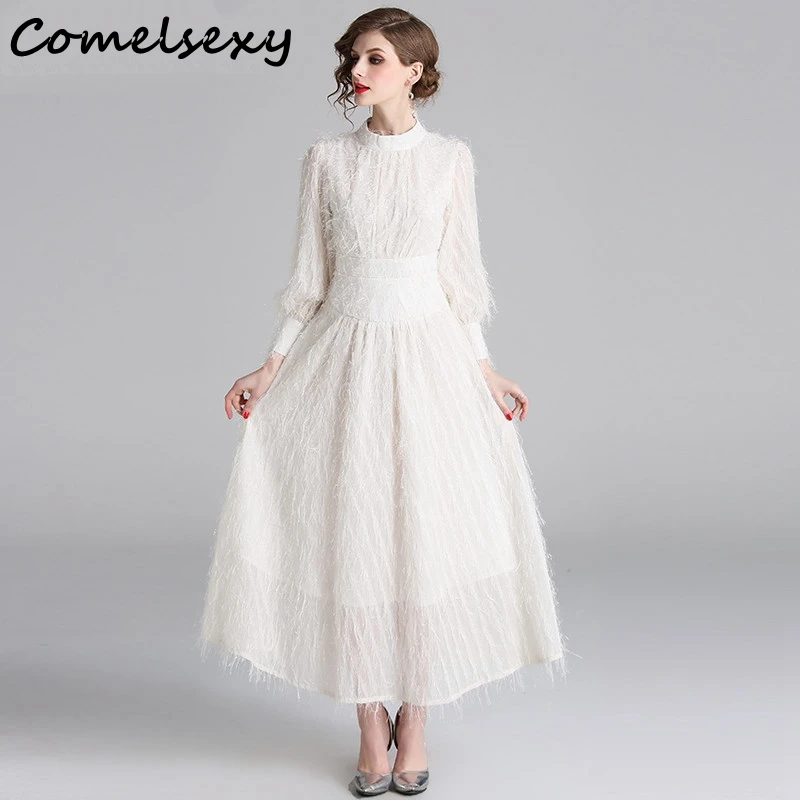 Comelsexy2019 Summer Women's Elegant Stand Collar Lantern Sleeve Tassels Party Long Dresses Elegant Beige Feather Dress Vestidos
Comelsexy2019 Summer Women's Elegant Stand Collar Lantern Sleeve Tassels Party Long Dresses Elegant Beige Feather Dress Vestidos
