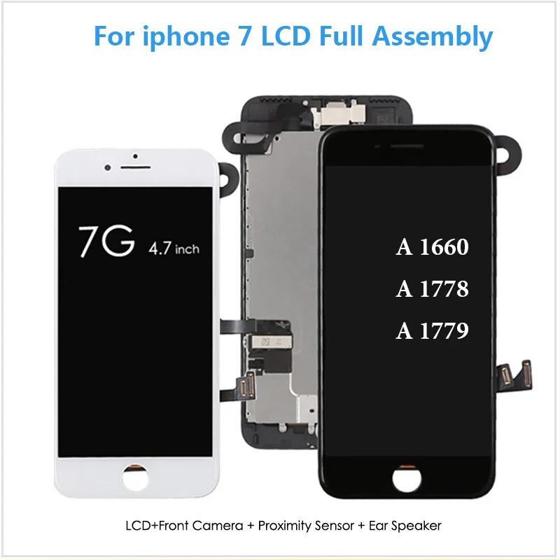Complete LCD Display For iPhone 5 SE 6 6S 7 Touch Screen Digitizer Full Assembly Replacement +Front Camera+Sensor+Ear Speaker
Complete LCD Display For iPhone 5 SE 6 6S 7 Touch Screen Digitizer Full Assembly Replacement +Front Camera+Sensor+Ear Speaker