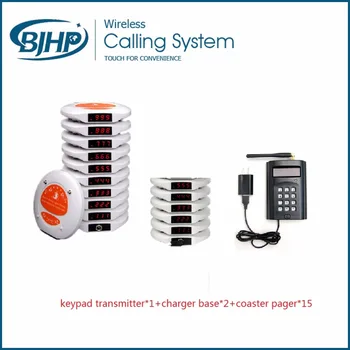 Restaurant guest calling system keypad transmitter*1+charger base*2+coaster pager*15
Restaurant guest calling system keypad transmitter*1+charger base*2+coaster pager*15