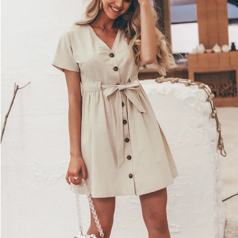 New Sexy V-neck Women Dresses Linen Dress Vintage Short Sleeve Button Sash Mini Dress Casual Streetwear Summer Dress Vestido
New Sexy V-neck Women Dresses Linen Dress Vintage Short Sleeve Button Sash Mini Dress Casual Streetwear Summer Dress Vestido