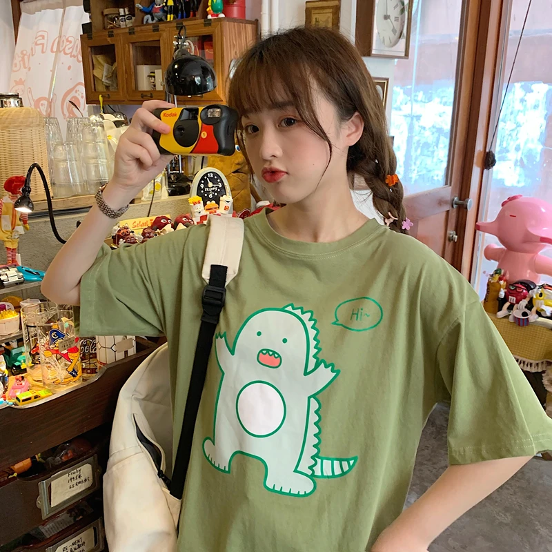 Ins Loose Cartoon Dinosaur T-shirt Women's Tshirts Harajuku Ulzzang Lovely Female Sweet Chic Kawaii Tshirt For Women Lady Tunic
Ins Loose Cartoon Dinosaur T-shirt Women's Tshirts Harajuku Ulzzang Lovely Female Sweet Chic Kawaii Tshirt For Women Lady Tunic