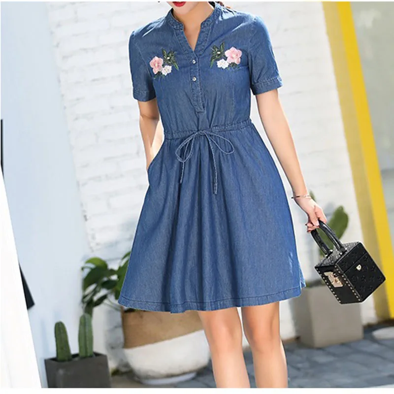 Women Denim Dress Short-sleeve Brief Slim Denim Shirt Dresses Women Fashion Casual Jeans Dresses Plus Size Vestidos Verano 2019
Women Denim Dress Short-sleeve Brief Slim Denim Shirt Dresses Women Fashion Casual Jeans Dresses Plus Size Vestidos Verano 2019
