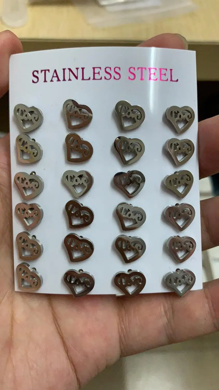 12Pairs/Lot Stainless Steel Stud Earrings For Female Jewelry Heart Shape With "Love" Steel Fashion Earrings
12Pairs/Lot Stainless Steel Stud Earrings For Female Jewelry Heart Shape With "Love" Steel Fashion Earrings