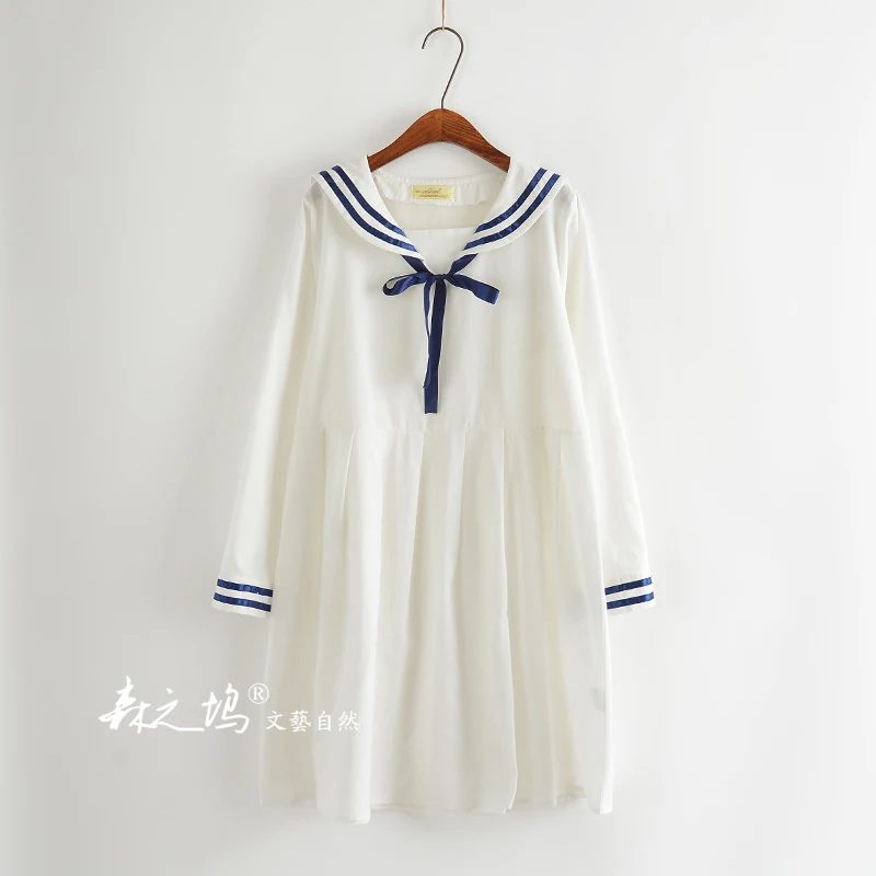 Hot Sale Long Sleeve Preppy Style Cute Japan School Uniform Dress Sailor Collar Blue/White One-piece Loose Bowknot Casual Dress
Hot Sale Long Sleeve Preppy Style Cute Japan School Uniform Dress Sailor Collar Blue/White One-piece Loose Bowknot Casual Dress