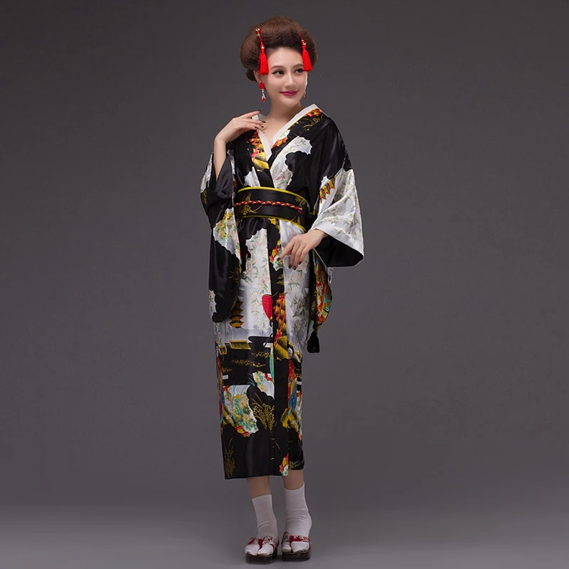 Noblest Золотое японское женское традиционное шелковое кимоно юката с Obi вечернее