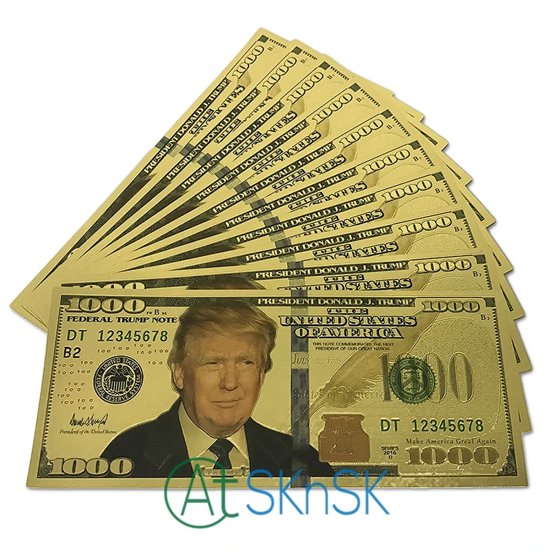 

10pcs/lot Donald Trump US Dollar Gold Banknote Set 24k Gold Plated 1000 USD Banknotes Gold Foil Bill