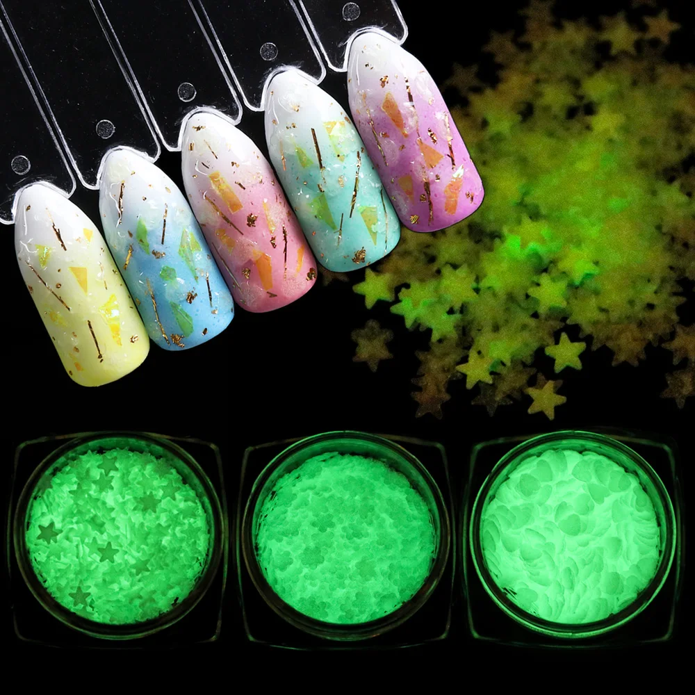 1 Box Nail Glitter Powder Fluorescent Luminous Sequins For Nail Art Star Moon Heart Flakes Decoration Glow in the Dark JIYP01-07
1 Box Nail Glitter Powder Fluorescent Luminous Sequins For Nail Art Star Moon Heart Flakes Decoration Glow in the Dark JIYP01-07