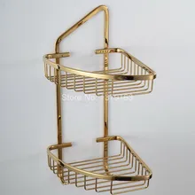 Gold Color Polished Chrome Brass Large Corner Shower Storage Basket and Robe Hook aba098
Gold Color Polished Chrome Brass Large Corner Shower Storage Basket and Robe Hook aba098