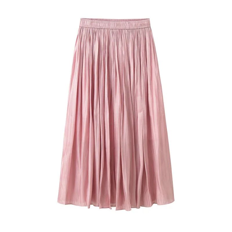 High Waist Pleated Skirt Women Solid Color Silk Feeling Vintage Elastic Waist Long Skirt Spring Summer Fashion Pink Skirts
High Waist Pleated Skirt Women Solid Color Silk Feeling Vintage Elastic Waist Long Skirt Spring Summer Fashion Pink Skirts